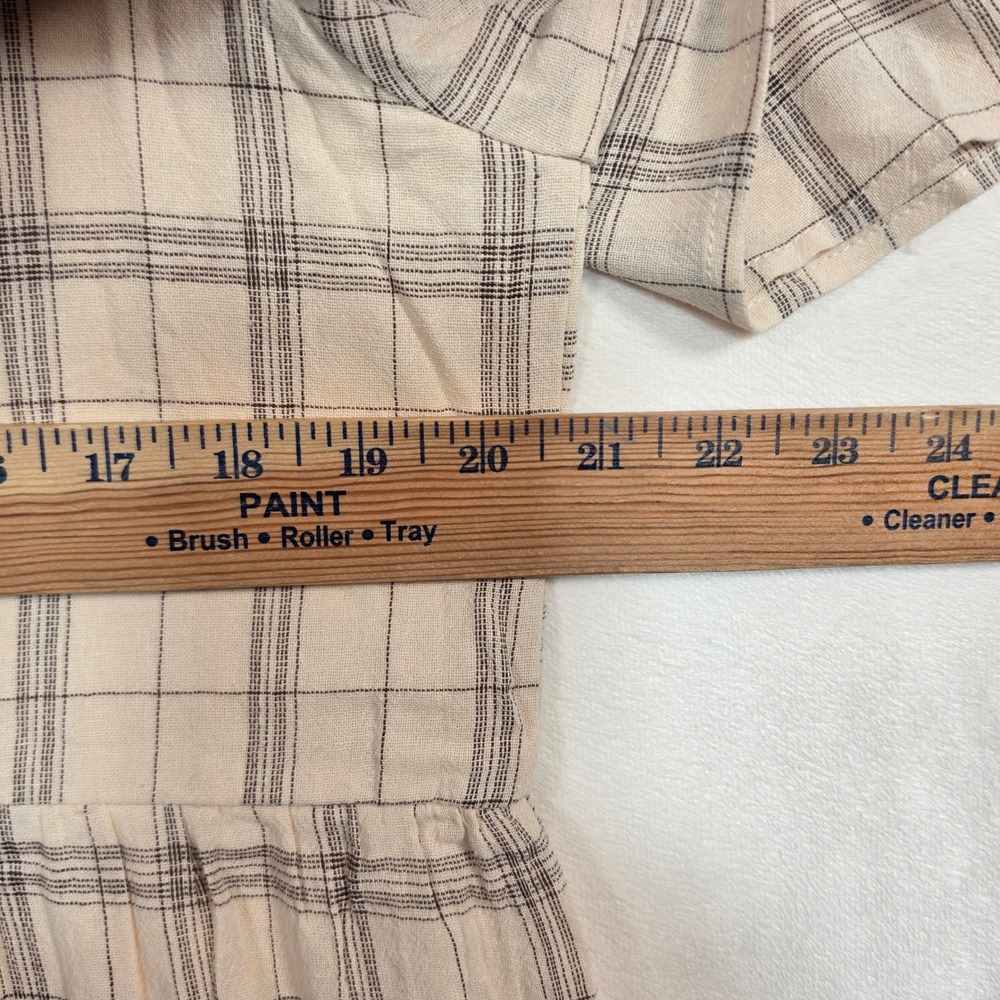 Tea n Rose Plaid Dress Womens Medium Cream Cottagecore Boho Minimalist Academia - Picture 4 of 16